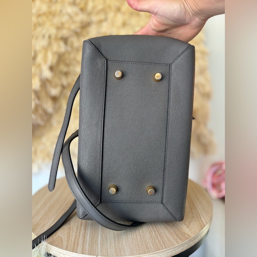 CELINE💎Grained Calfskin Mini Belt Bag LARGE💎Grey Saffiano Gold💎LIKE NEW - Picture 9 of 17